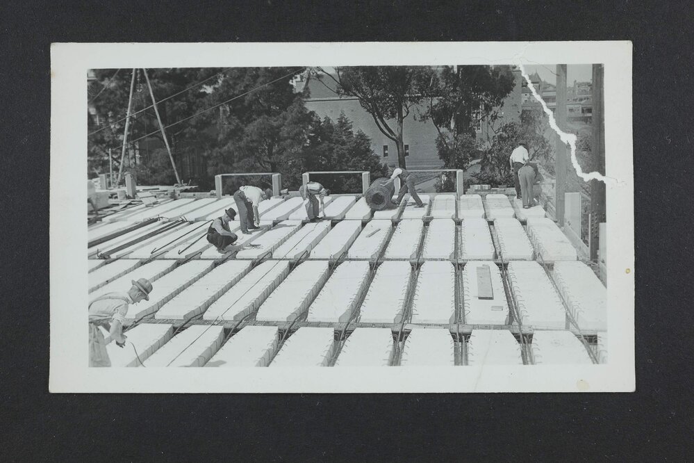 Looking east across Chemistry building during construction, University of Melbourne, circa 1938-1940.