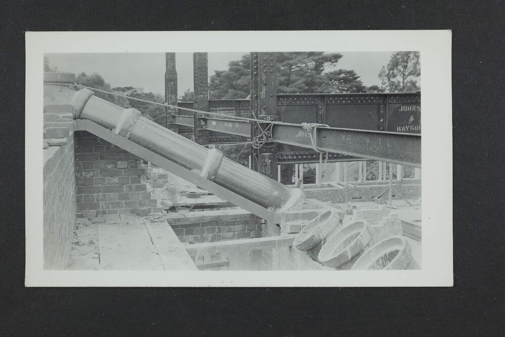 Pipes in Chemistry building during construction, University of Melbourne, circa 1938-1940.