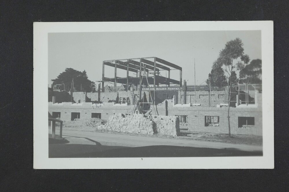 Western side of Chemistry building during construction, University of Melbourne, circa 1938-1940.