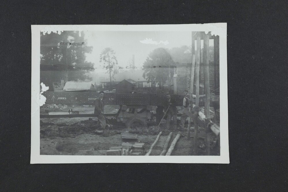 Jinker in mud during construction of Chemistry building, University of Melbourne, circa 1938-1940.