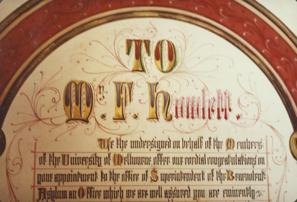 Illuminated address to Frederick Howlett, University of Melbourne, circa 1878.