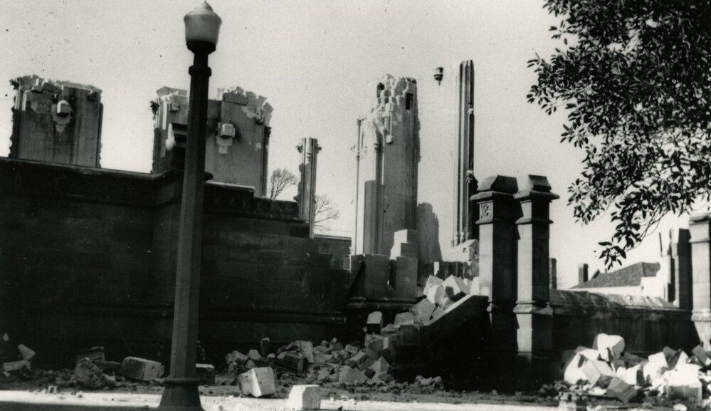 Demolition of Old Wilson Hall, University of Melbourne,  July 1953.