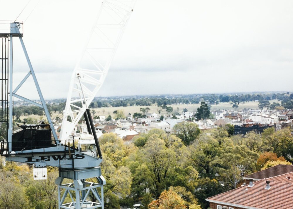 View of Parkville from Babel building, University of Melbourne, May 1986.