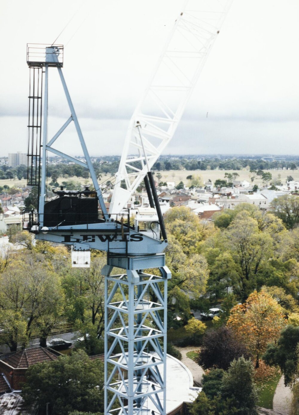 View of Parkville from Babel building, University of Melbourne, May 1986.