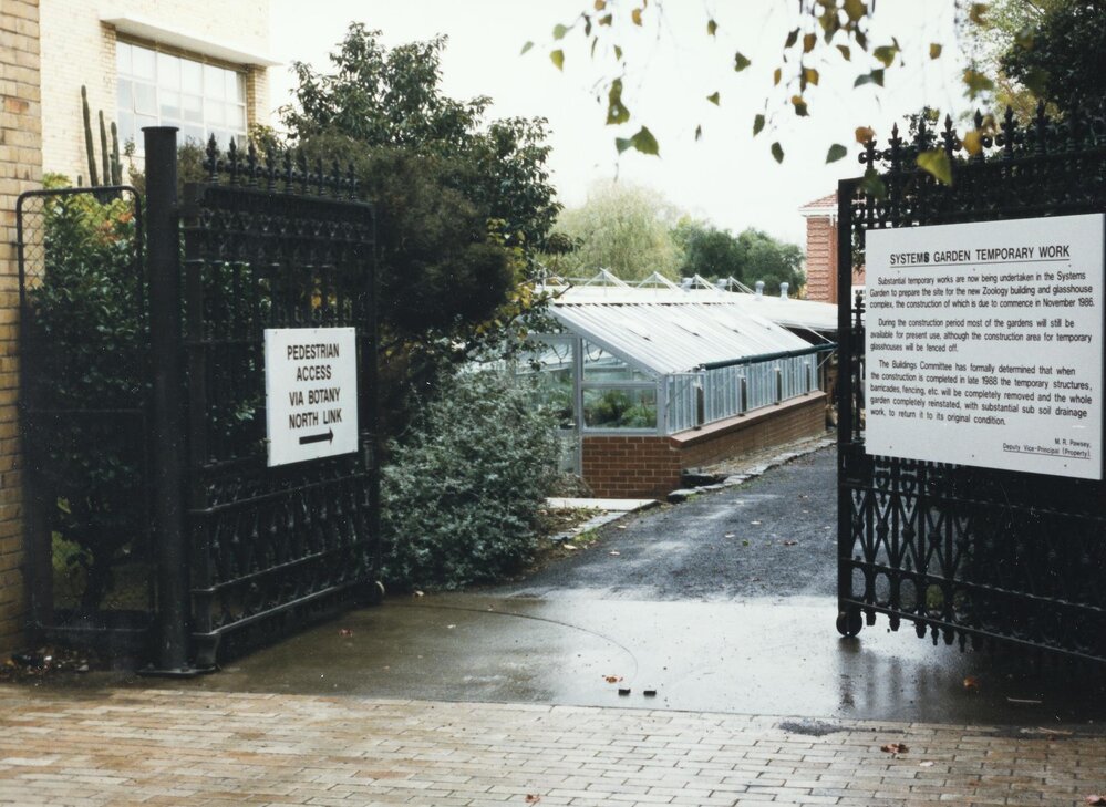 Gates to System Garden, University of Melbourne, May 1986.