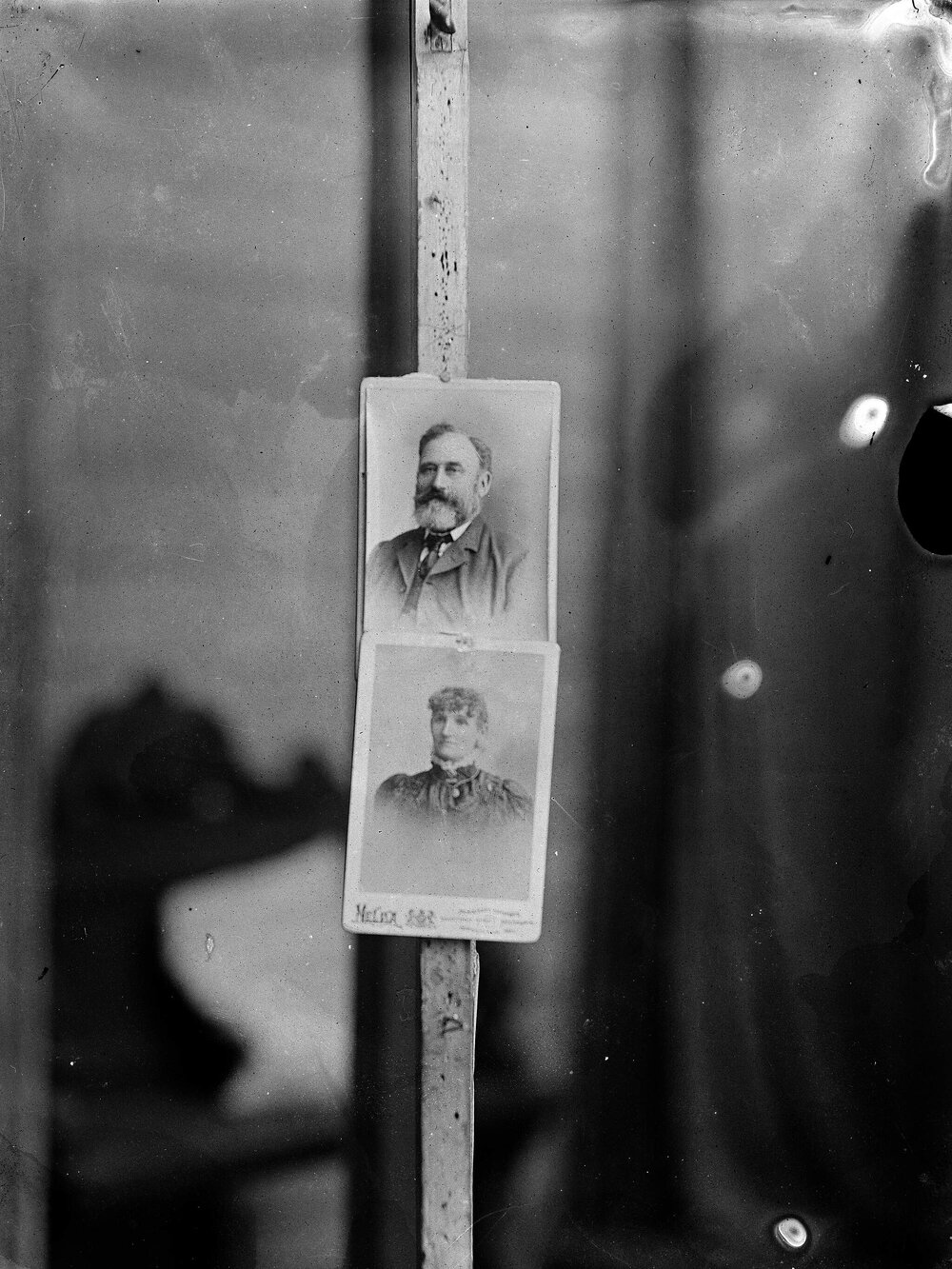 Two carte de visit portraits of a man and a woman.