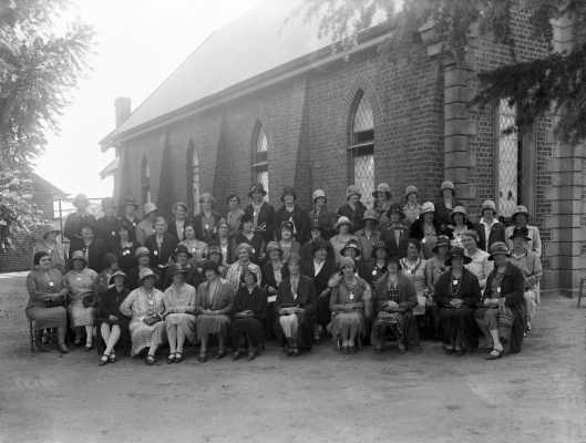 A group of about fifty women outside a church in Benalla.
