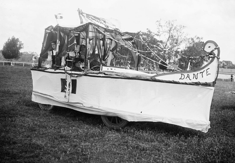 A decorated automobile at the Benalla Showgrounds.