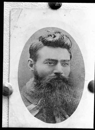 Portrait of the bushranger Ned Kelly.
