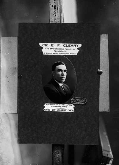 Promotional portrait of Cr. E.F. Cleary.