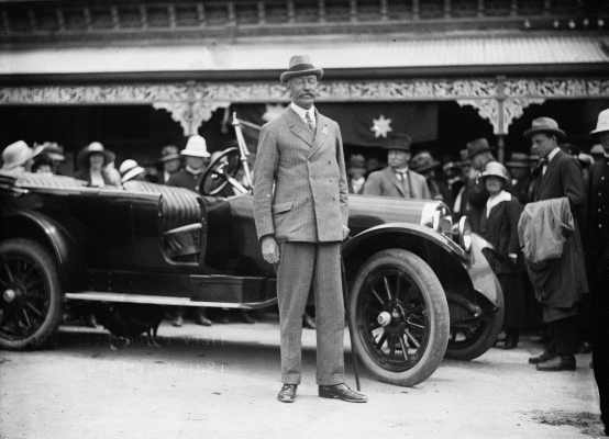 The Governor of Victoria outside the Benalla Railway Station.