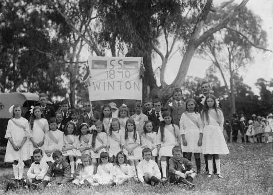 A group of Winton State School pupils with a teacher.