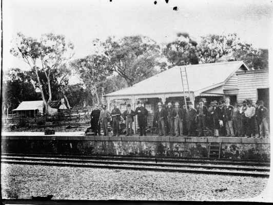 A scene at Glenrowan Railway Station shortly after the capture of Ned Kelly.