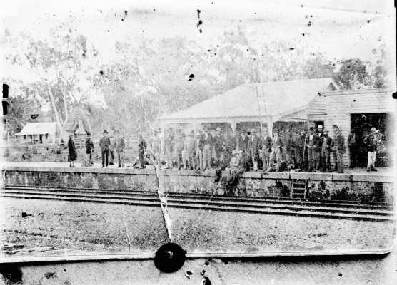 A scene at Glenrowan Railway Station shortly after the capture of Ned Kelly.