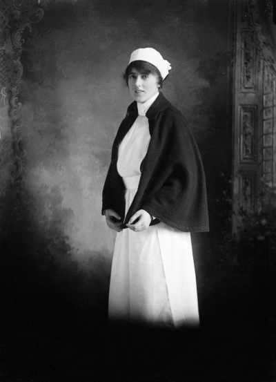 Studio portrait of a woman in a nurse&rsquo;s uniform.  Family name Cunningham.