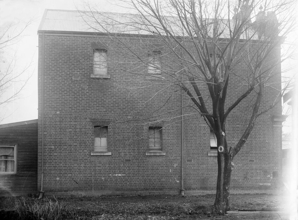 A side view of the Benalla Fire Station building.