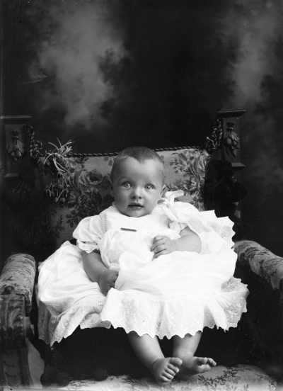 Studio portrait of a baby.  Family name Gibson.