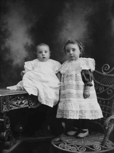 Studio portrait of two young children.  Family name Brodie.