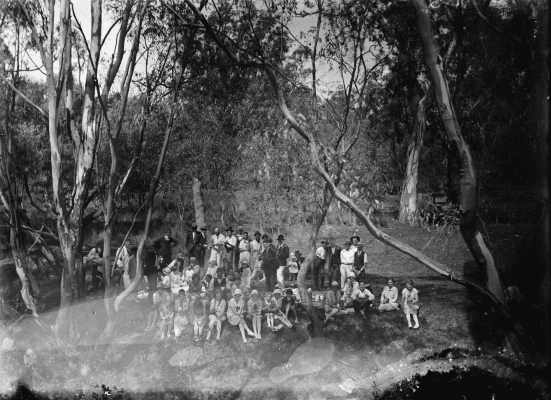 An unidentified group of people in a bushland environment.