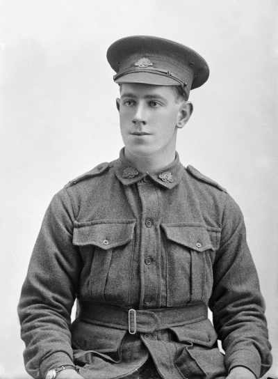 Studio portrait of a young man in an Australian Army uniform.  Family name Hicks.