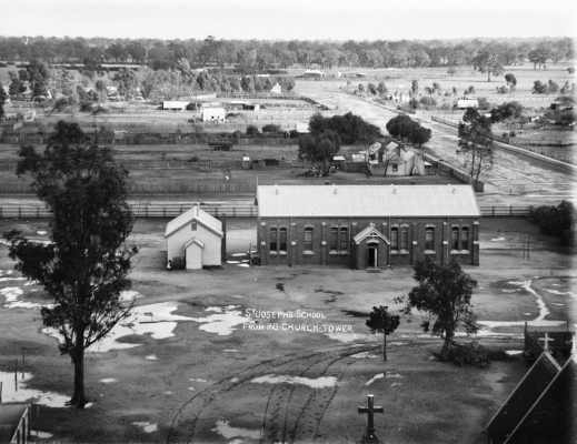 St Joseph&rsquo;s School and other buildings, viewed from the tower of st Joseph's Church, Benalla.