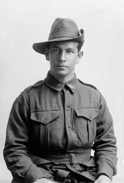 Portrait of a young man in an Australian Army uniform.   Family name Gillespie.
