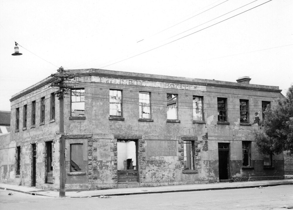 A partly demolished former hotel building in Napier Street, Fitzroy, Melbourne.