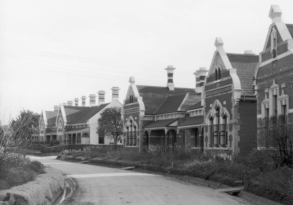 Dwellings at the Old Colonists' Homes in Rushall Crescent, North Fitzroy, Melbourne.