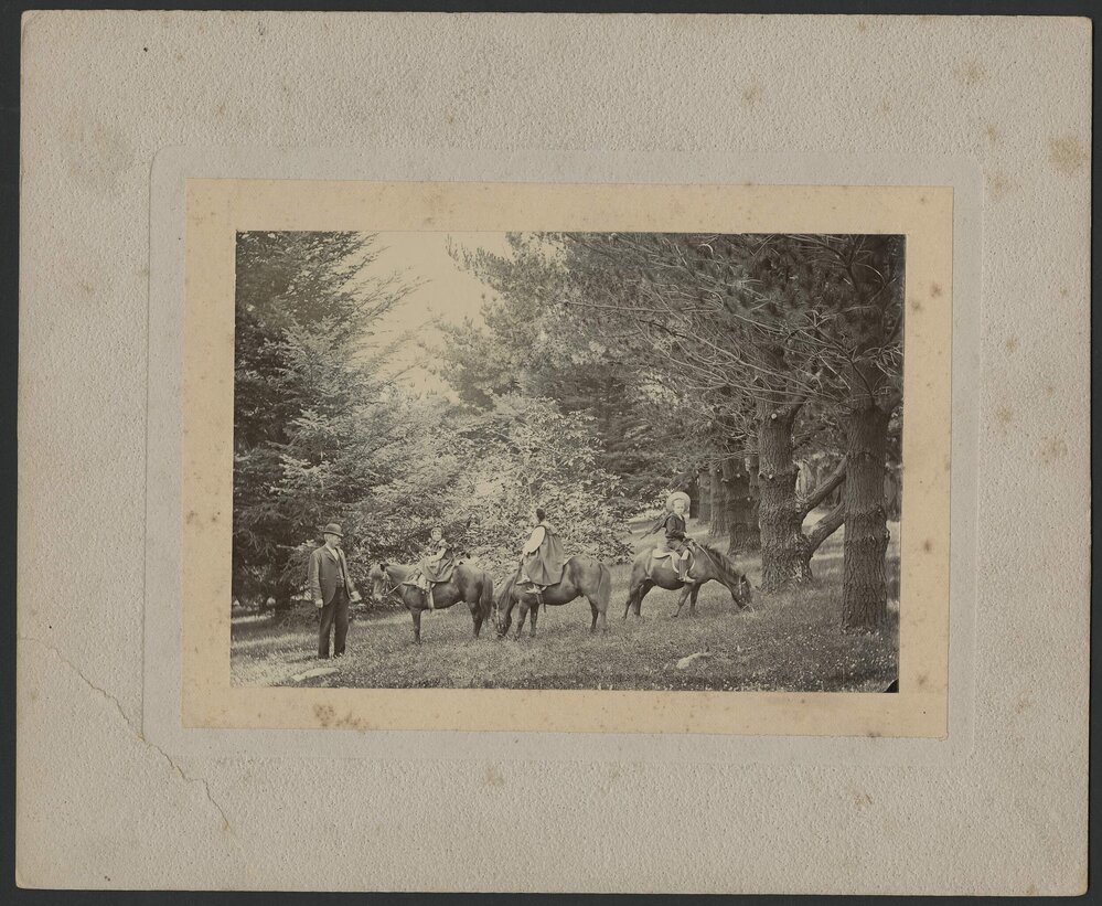 James Smith Reid with May, Margery and James on ponies