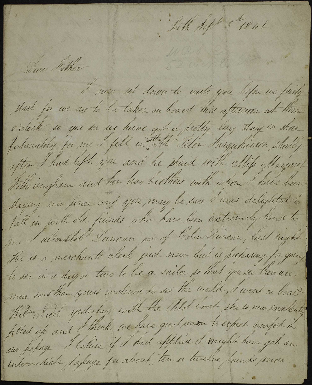 James Butchart, Leith, to father