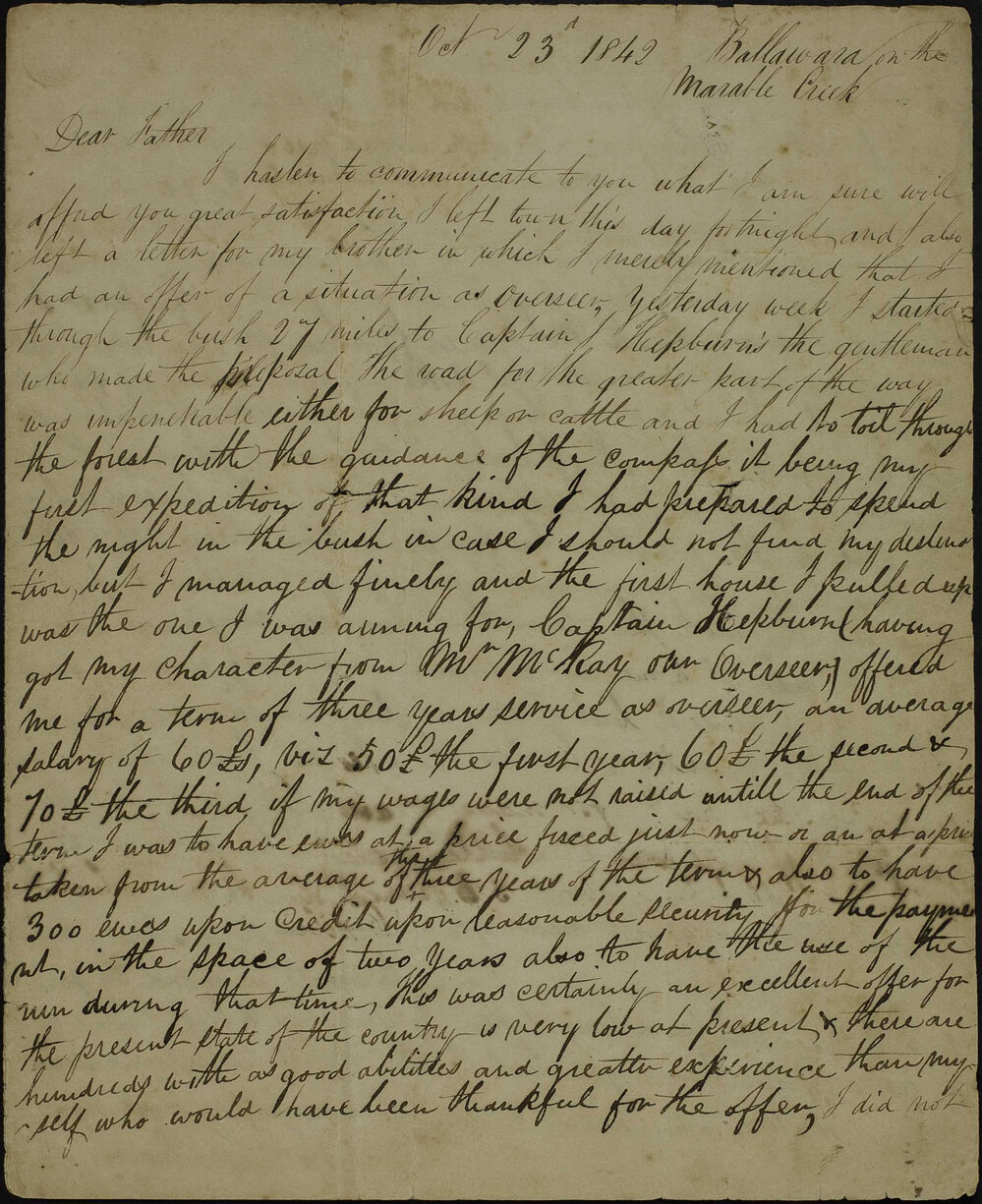 James Butchart, Ballawarra, to father