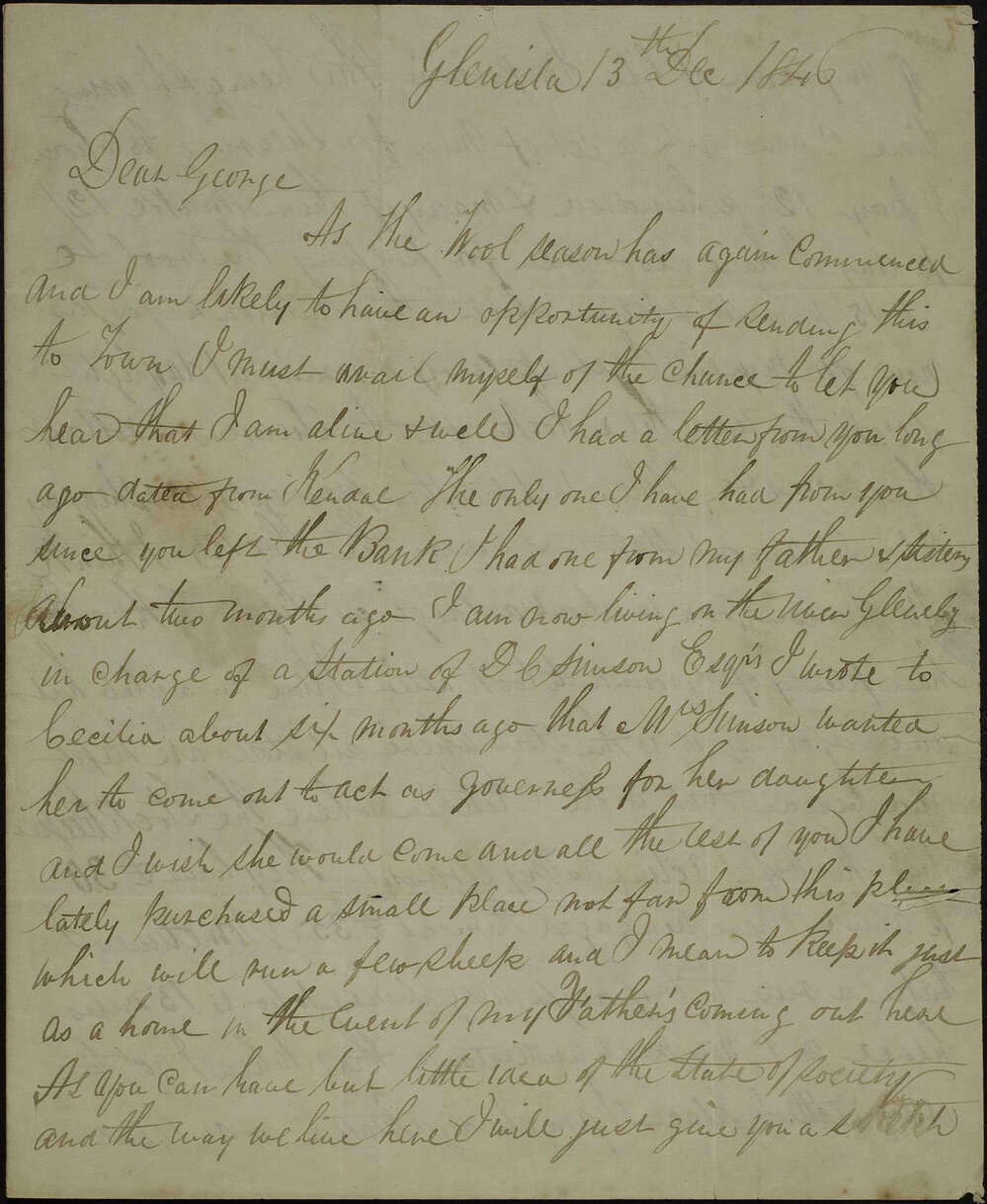 James Butchart, (Glenisla, the property which he is superintending for Simson, on the Glenelg River, near Balmoral), to brother