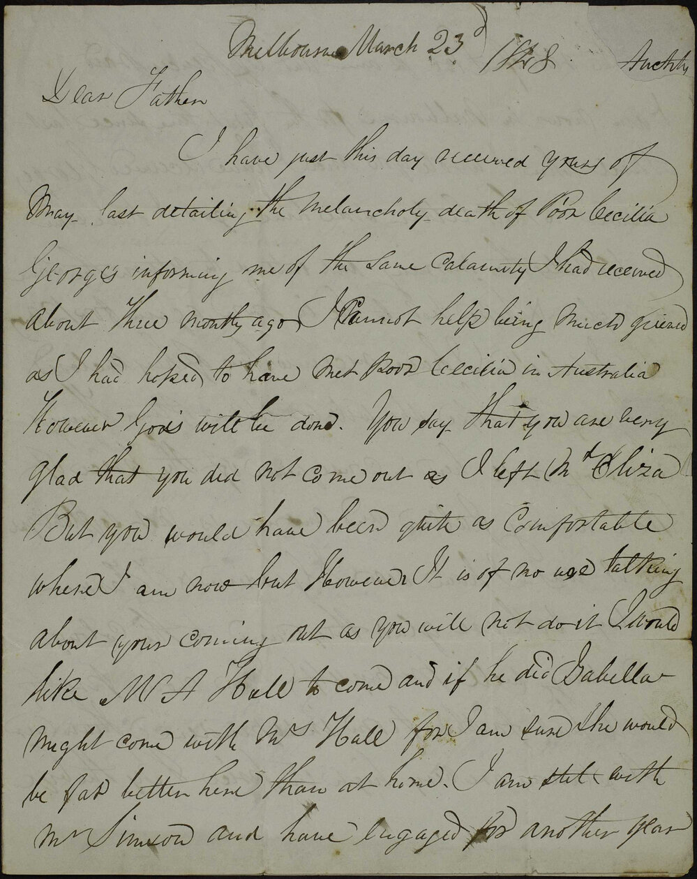 James Butchart, Melbourne, to father