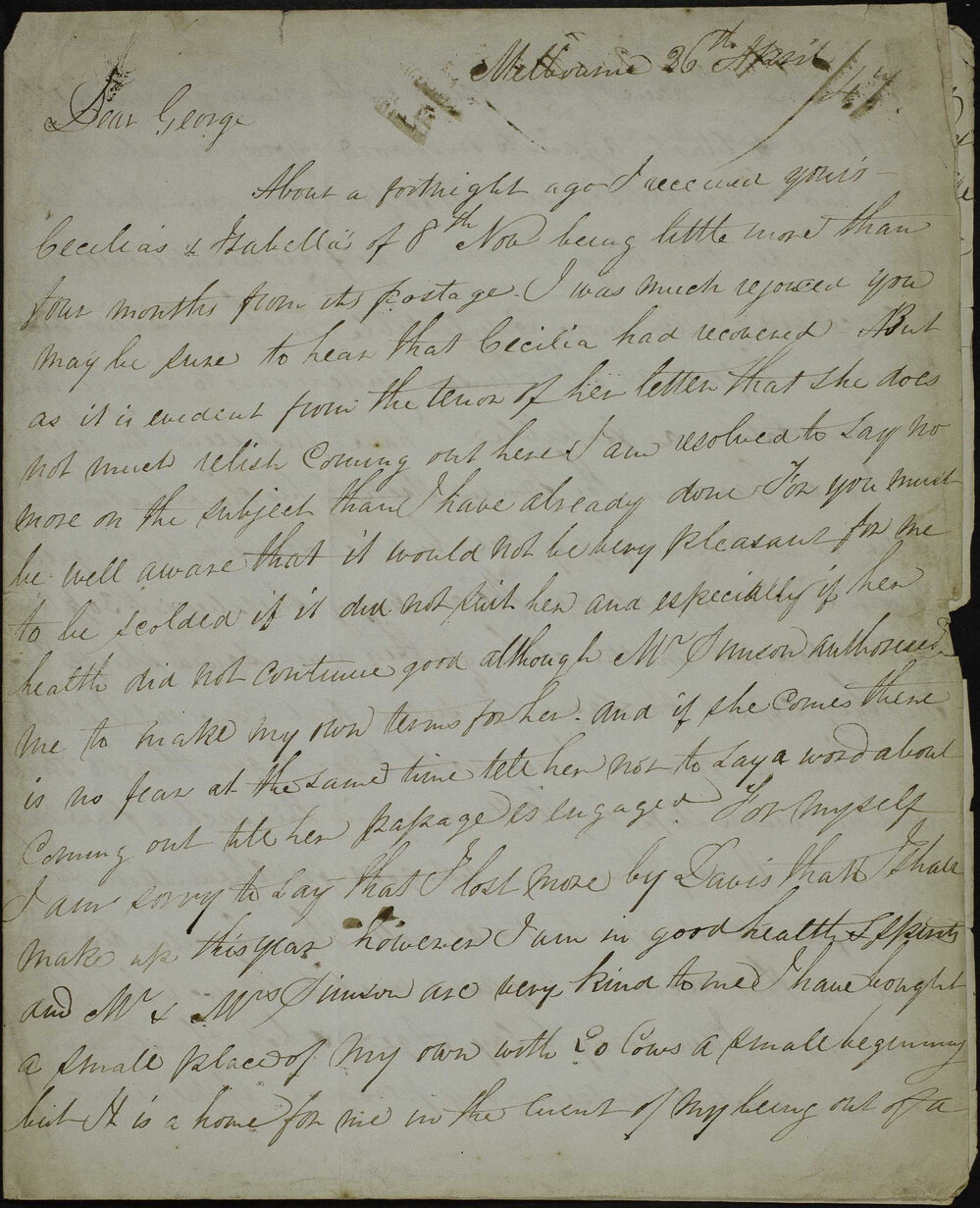 James Butchart, Melbourne, to  brother