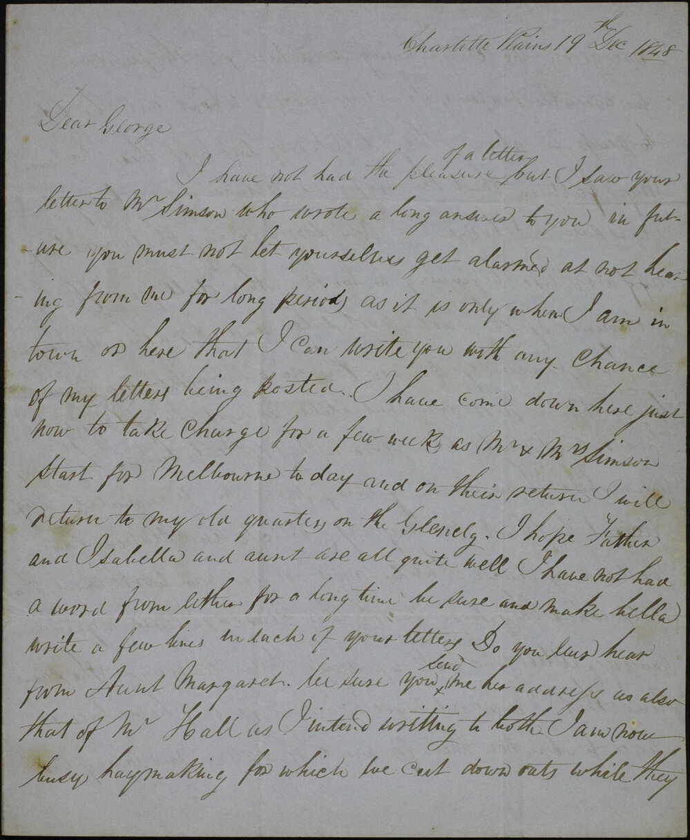 James Butchart, Charlotte Plains, to brother