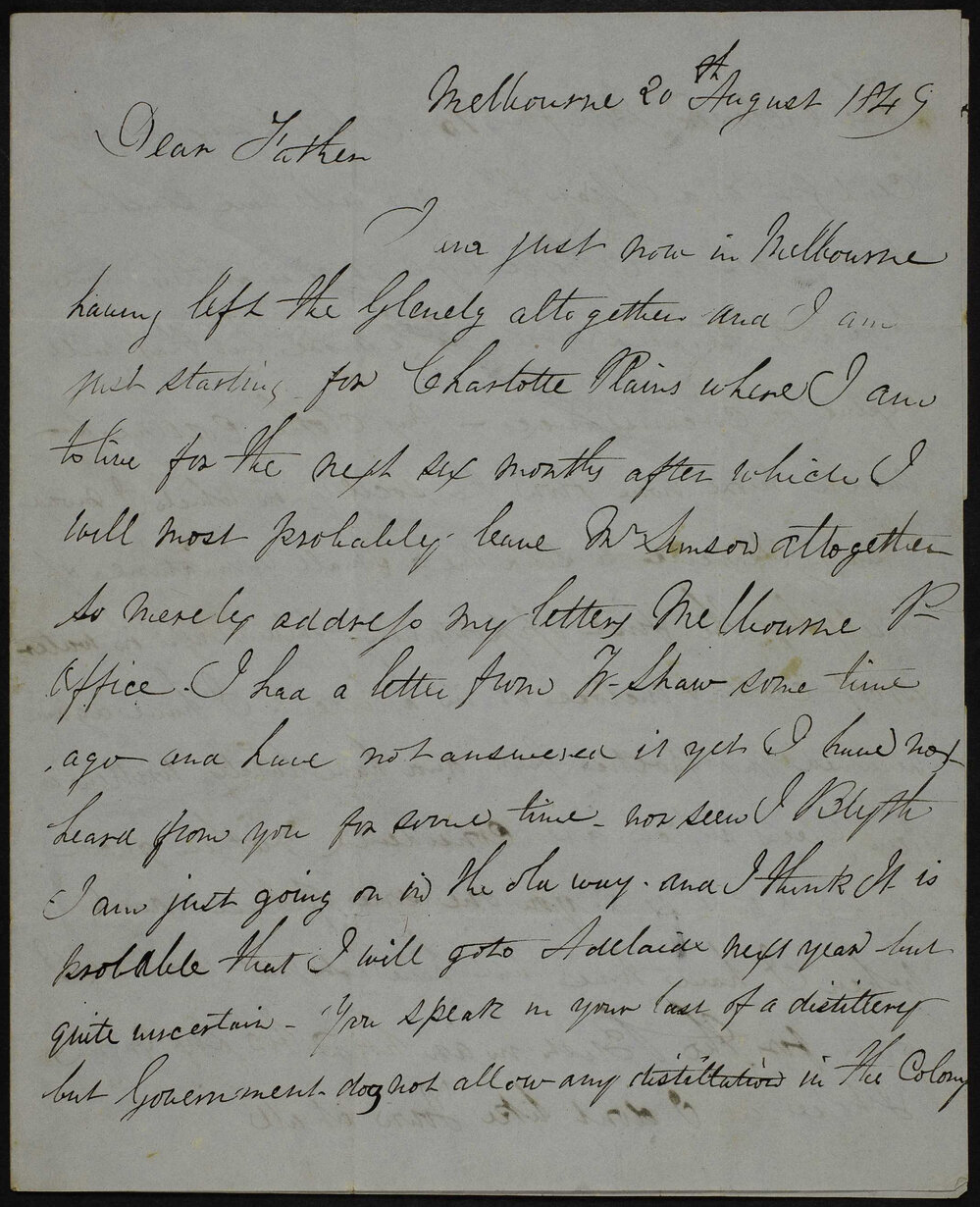 James Butchart,  Melbourne, to father