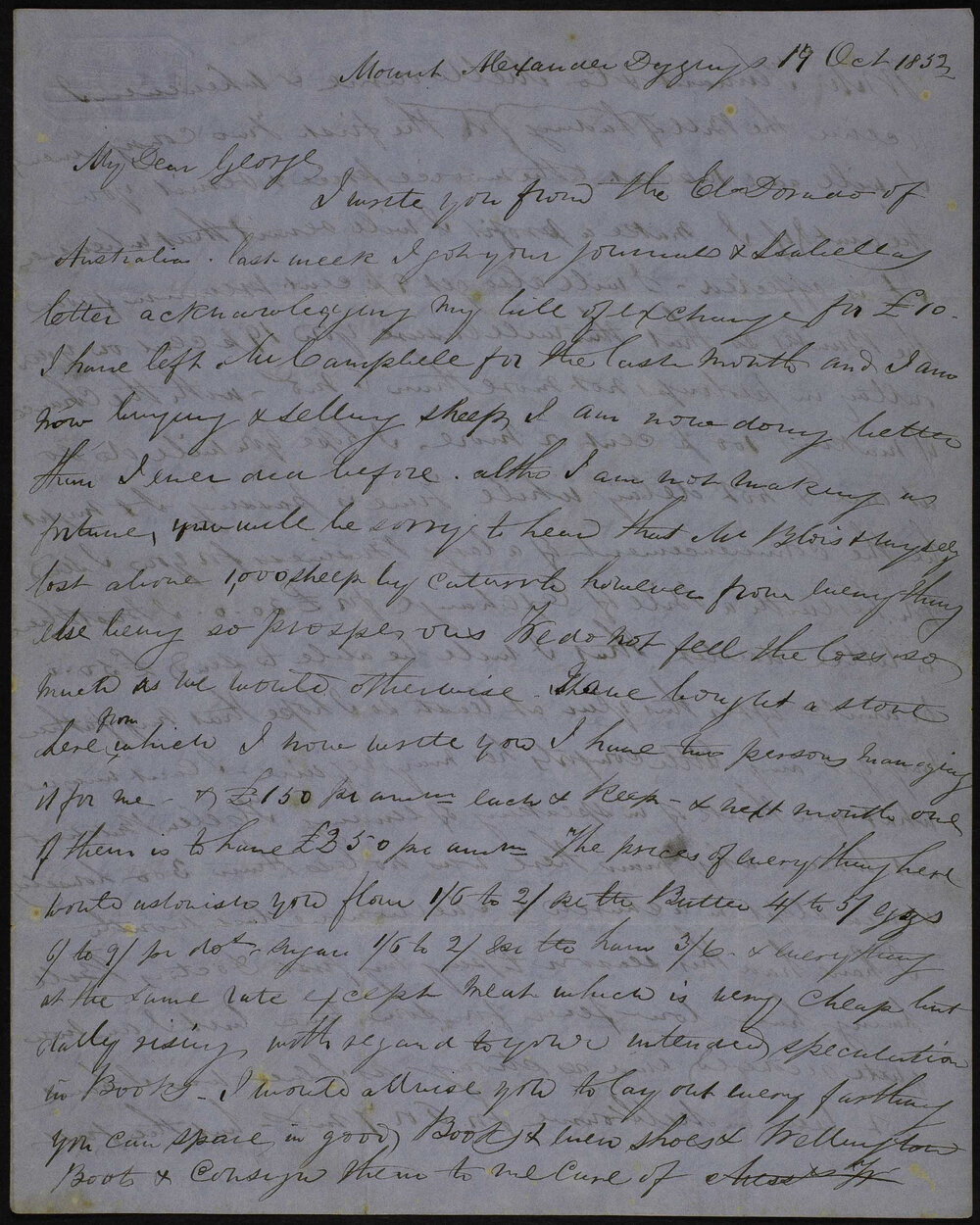 James Butchart, Mount Alexander diggings, to brother