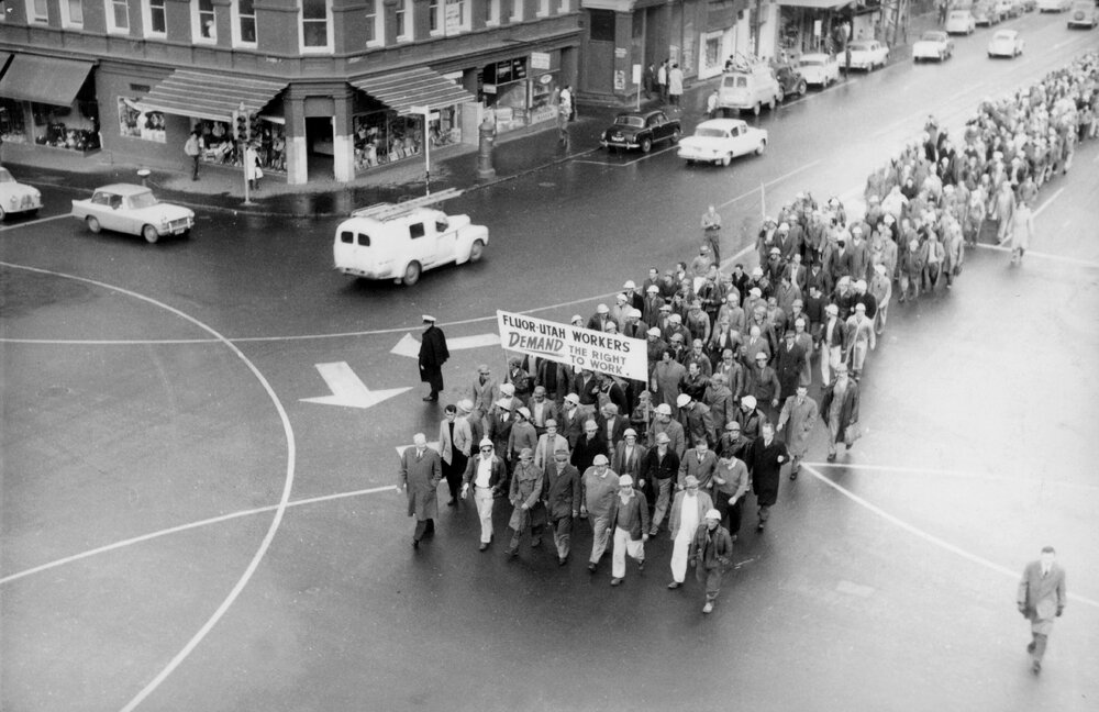 Fluor-Utah workers demonstrating in Lonsdale Street,  Melbourne.