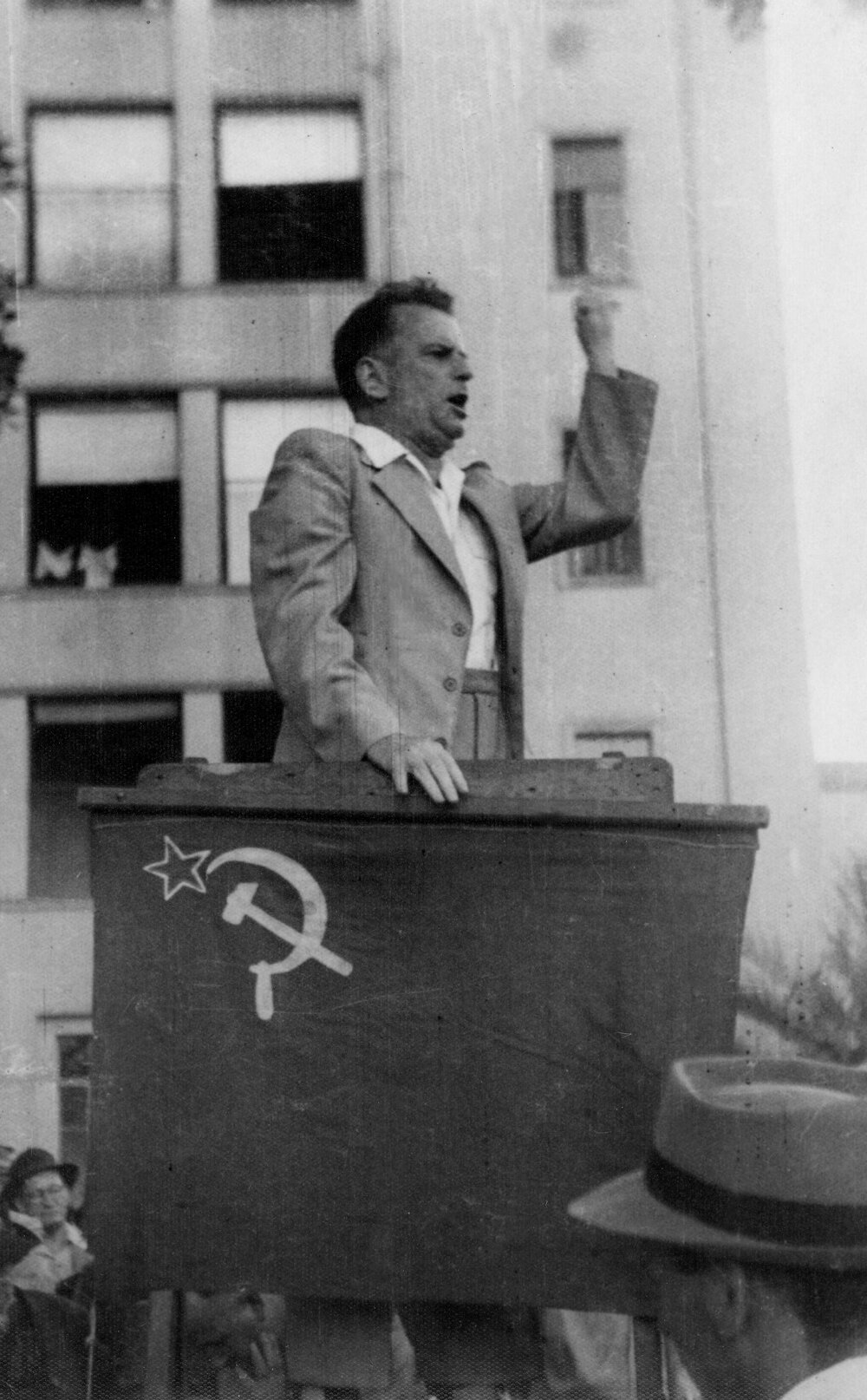 A speaker at a Communist Party of Australia street meeting in Sydney, NSW, in the early 1940s.