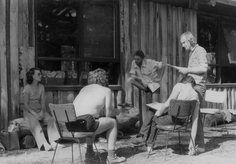 Participants at Strategy School, Camp Eureka, Yarra Junction, Victoria in 1982 [CONTACT THE UNIVERSITY OF MELBOURNE ARCHIVES TO VIEW THIS IMAGE].