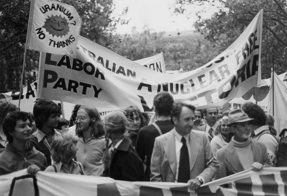 Protesters at anti-nuclear and anti-uranium rally in Melbourne.