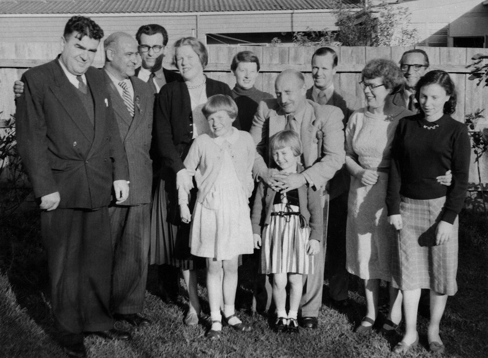 Alan Marshall with Waten and Stark families during a writers' gathering.