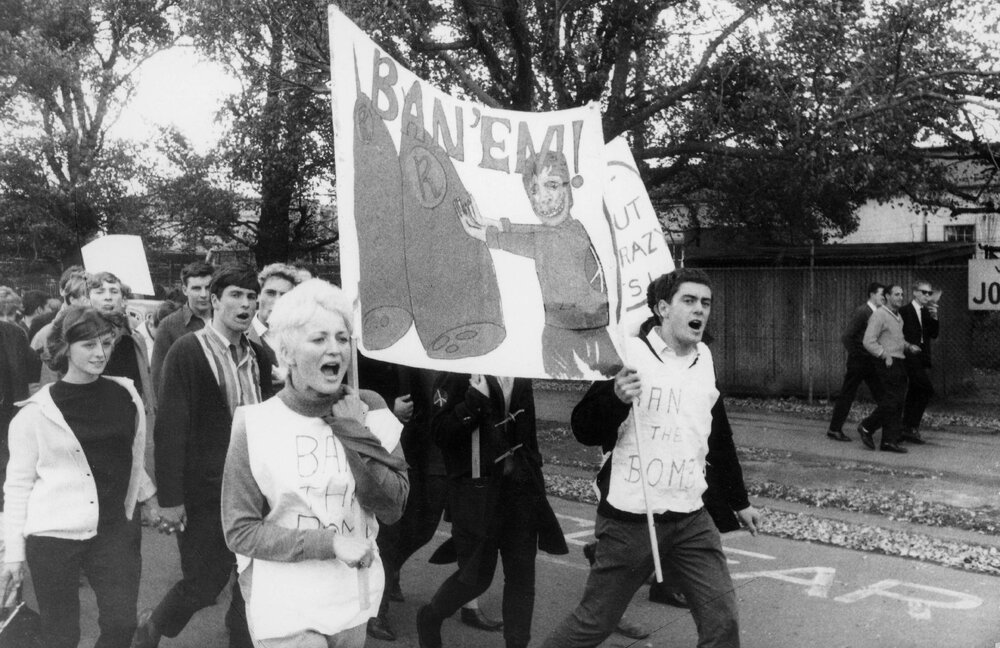 Men and women at an Aldermaston Solidarity Rally in Melbourne, in 1963.