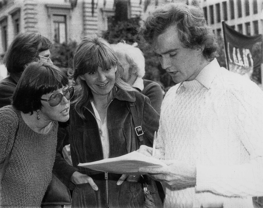 Bill Mountford and two unidentified women at an anti-uranium demonstration.