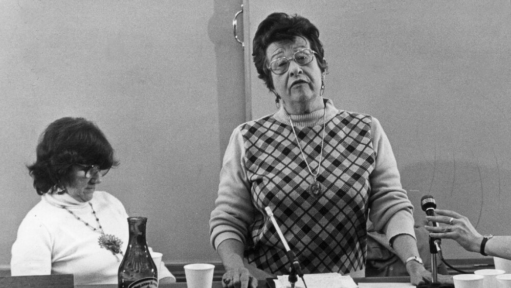 Alice Hughes speaking at the Communist and Labour Movement National Conference in Melbourne in 1980.
