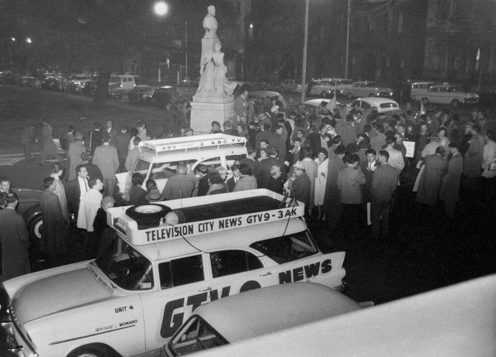 A demonstration in the Treasury Gardens, Melbourne.