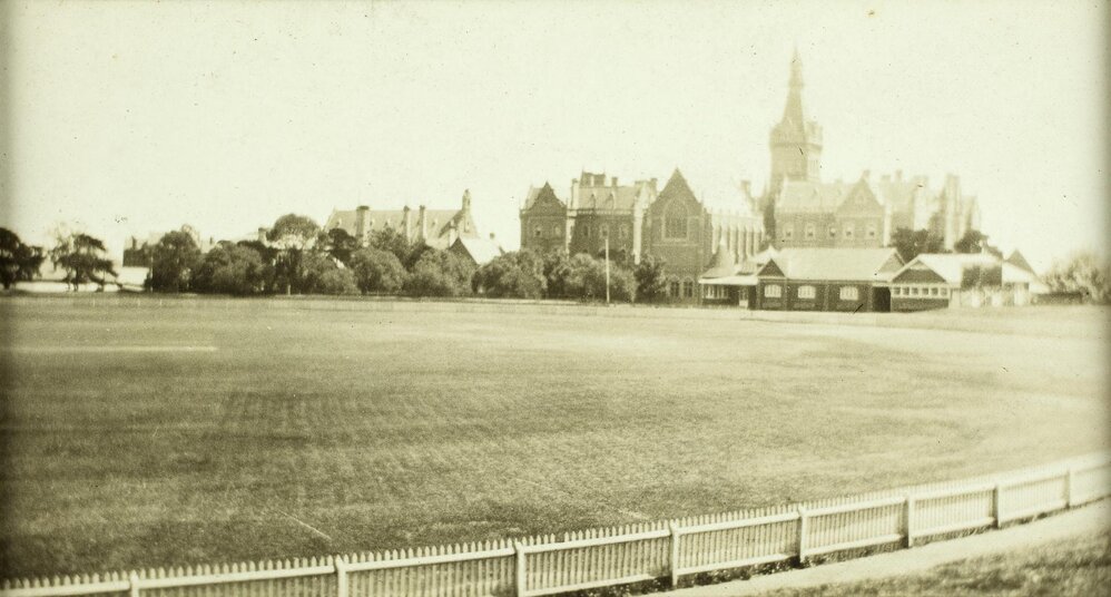 Ormond College with University Oval in foreground, University of Melbourne, 1921-1926.
