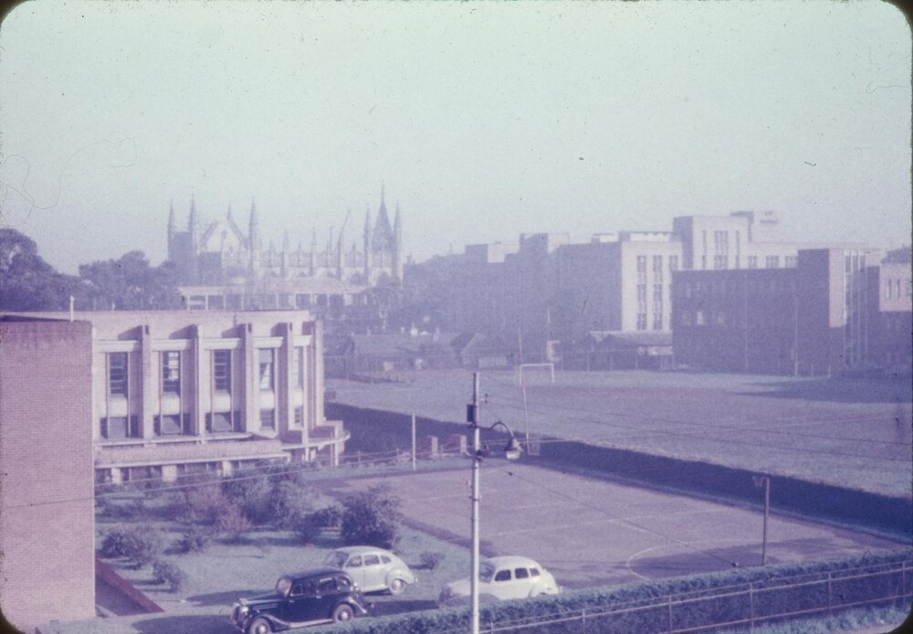 Old Wilson Hall from Teachers' Training College, University of Melbourne, August 1952.