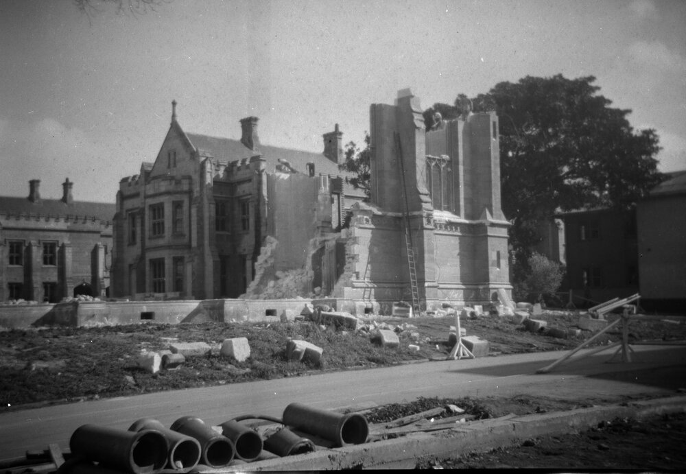 Old Wilson Hall demolition, University of Melbourne, 1952-1953.
