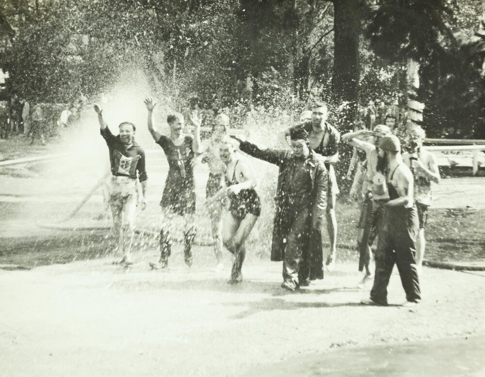 Students in lake, University of Melbourne, 1936.